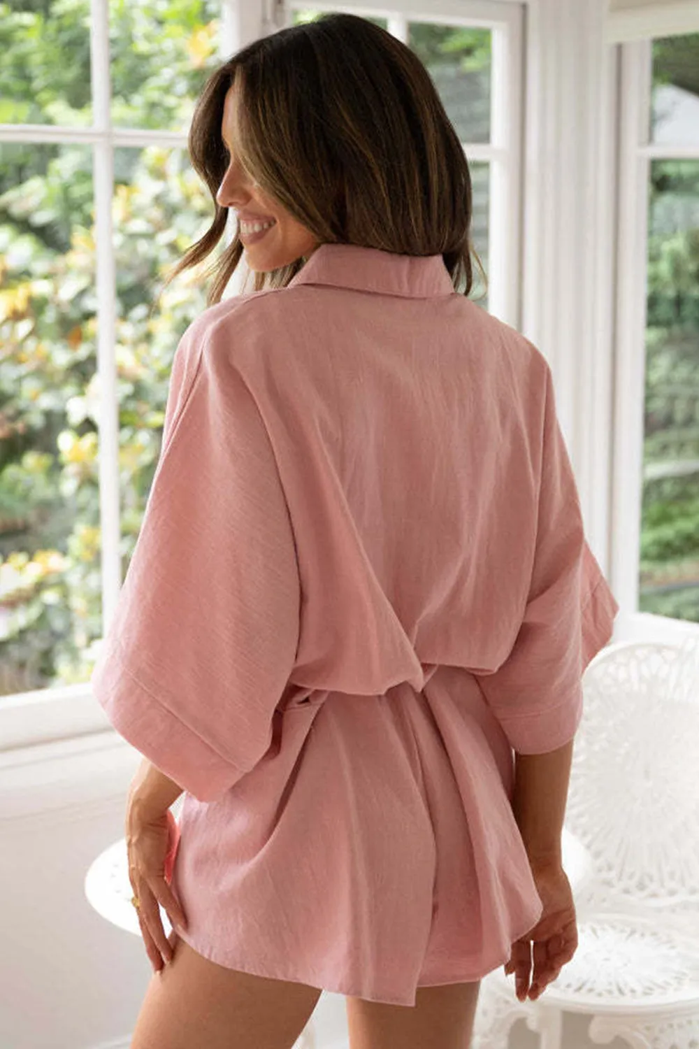 Tied Button Up Collared Neck Romper sold by Charming Charlie product image thumbnail 2