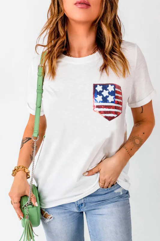 US Flag Round Neck Short Sleeve T-Shirt sold by Charming Charlie