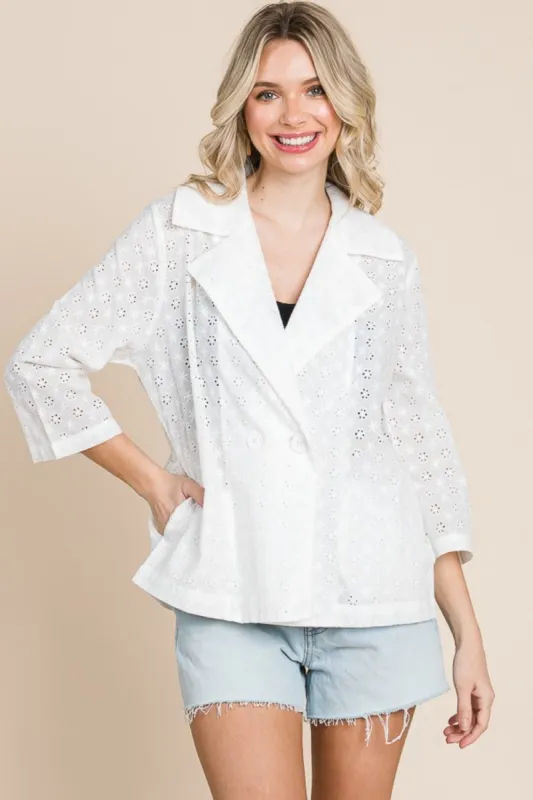 Culture Code Double Breasted Eyelet Jacket with Pockets sold by Charming Charlie