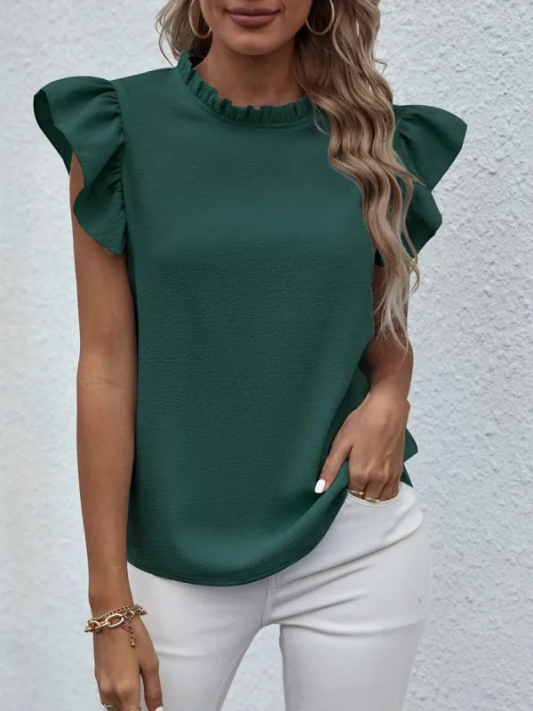 Mock Neck Ruffled Cap Sleeve Blouse sold by Charming Charlie