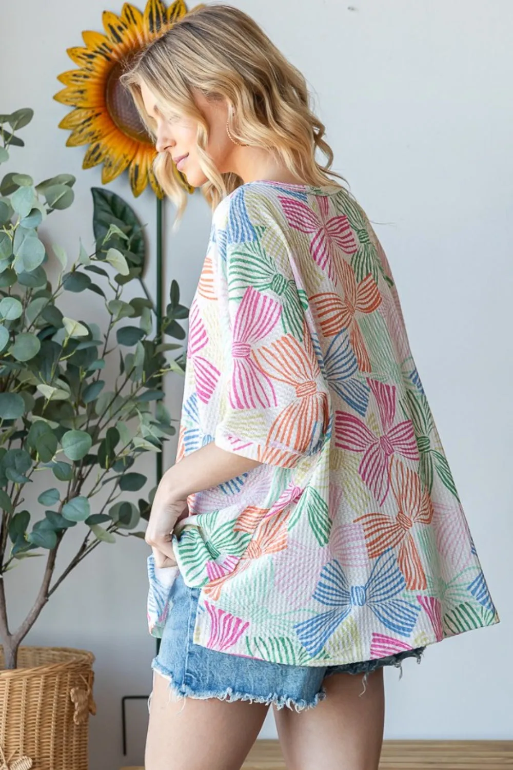 HOPELY Bow Print Oversized Waffle T-Shirt sold by Charming Charlie product image thumbnail 2