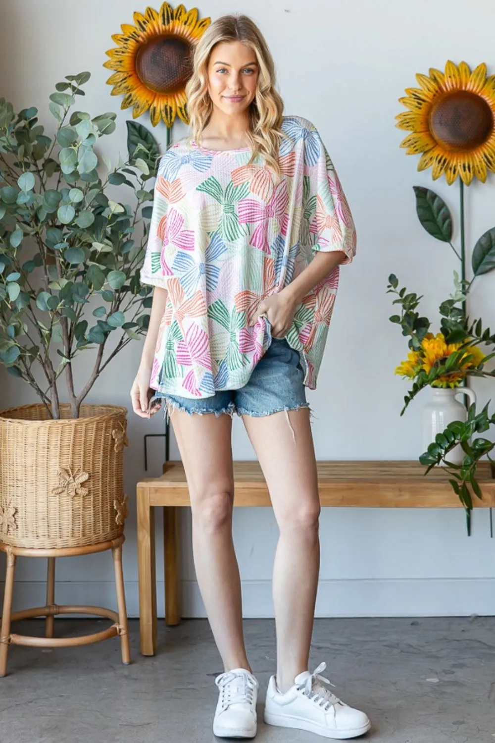 HOPELY Bow Print Oversized Waffle T-Shirt sold by Charming Charlie product image thumbnail 4