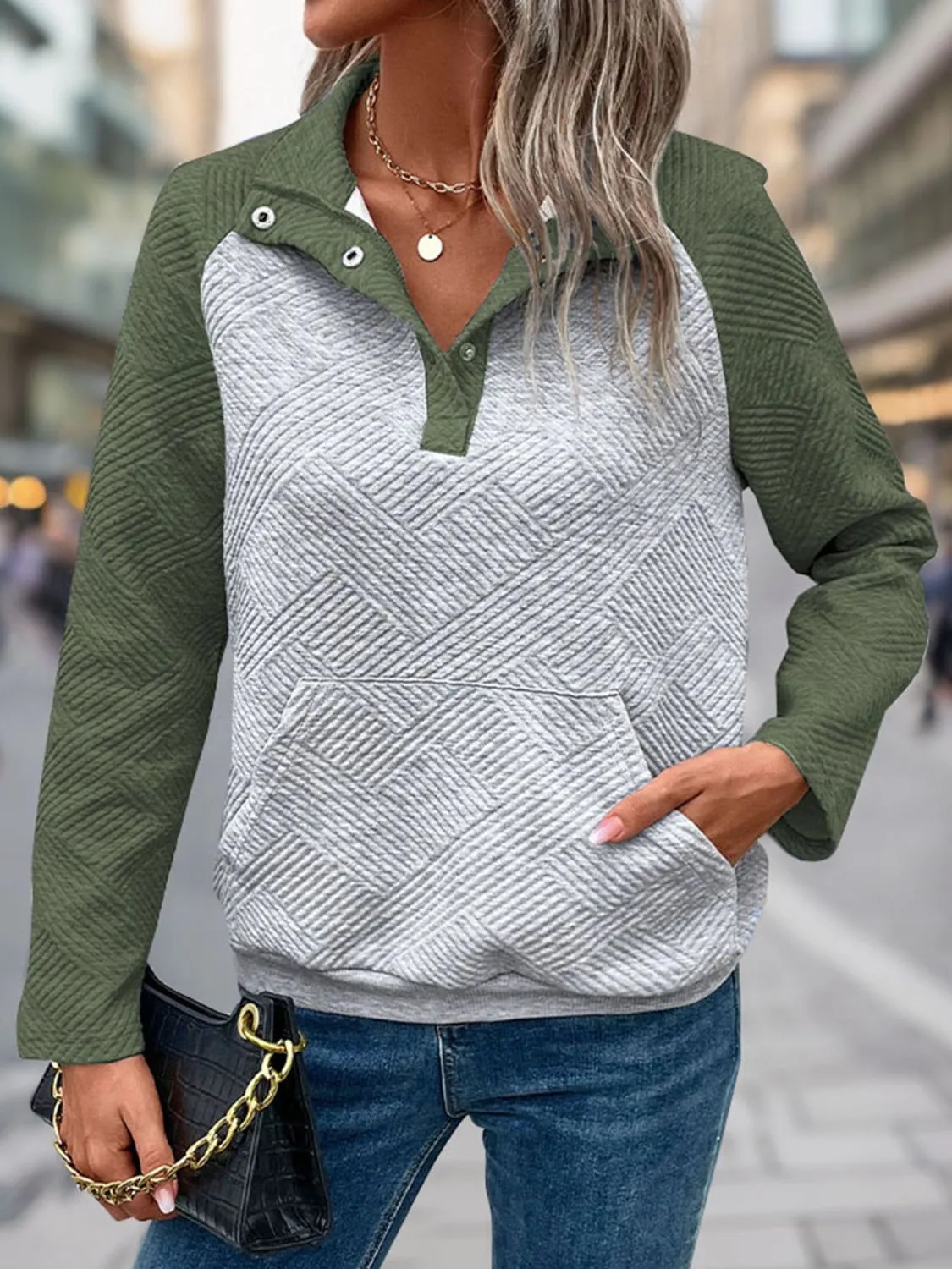 Contrast Textured Long Sleeve Sweatshirt sold by Charming Charlie product image thumbnail 5