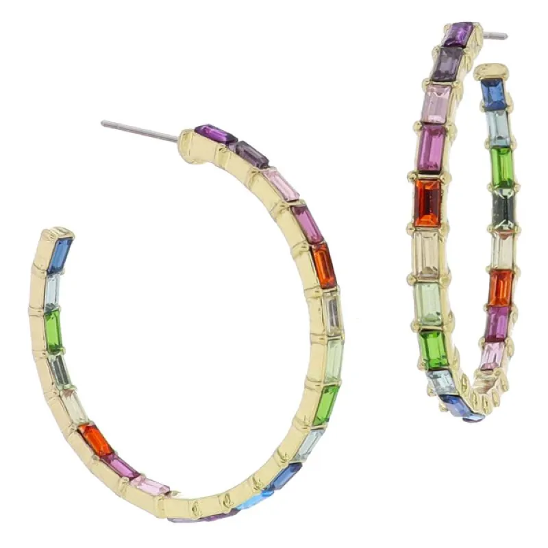 18K Gold Plated Multi Baguette Crystal Hoop Earrings, 1.5" Top to Bottom sold by Charming Charlie