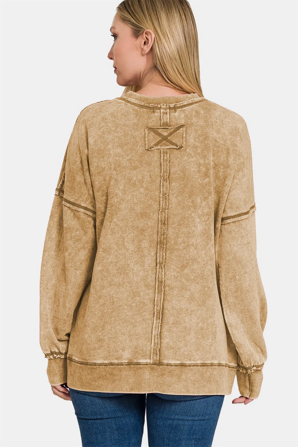 Zenana Exposed Seam Round Neck Dropped Shoulder Sweatshirt sold by Charming Charlie product image thumbnail 2