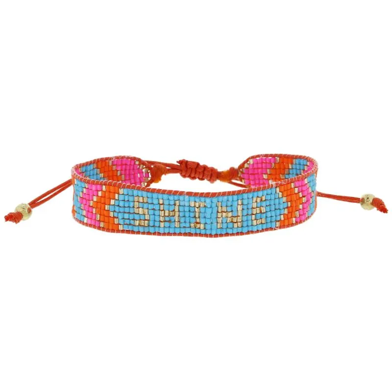 Bright Blue, Orange, Hot Pink, Gold with "SHINE" Woven Beaded Band Bracelet, .5" Wide sold by Charming Charlie
