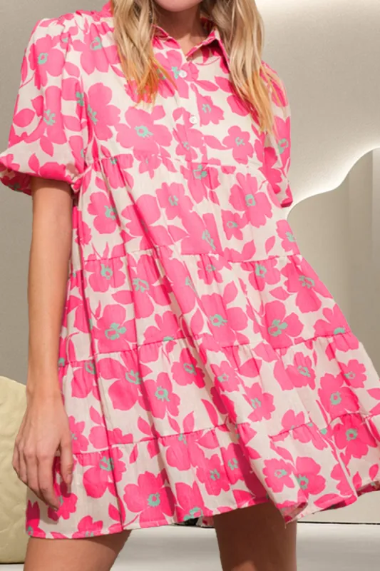 Printed Collared Neck Short Sleeve Mini Dress sold by Charming Charlie