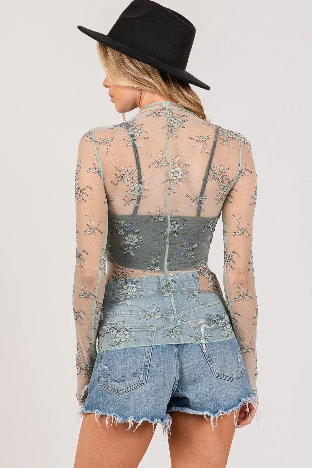 SAGE + FIG Mesh Long Sleeve Sheer Floral Embroidery Top sold by Charming Charlie product image thumbnail 2