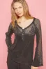 POL V-Neck Long Sleeve Lace Patch Top sold by Charming Charlie