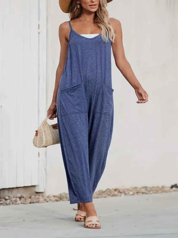 Pocketed V-Neck Spaghetti Strap Jumpsuit sold by Charming Charlie