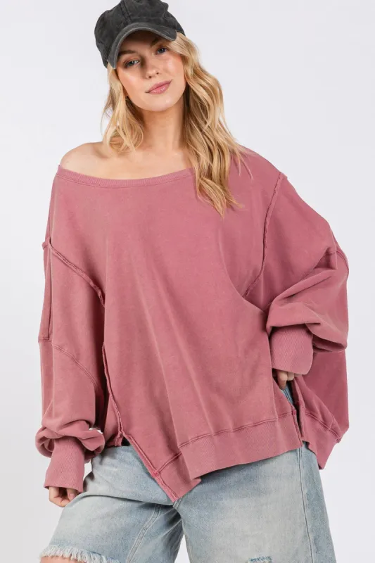 SAGE + FIG Mineral Wash Side Slit Oversized Sweatshirt sold by Charming Charlie