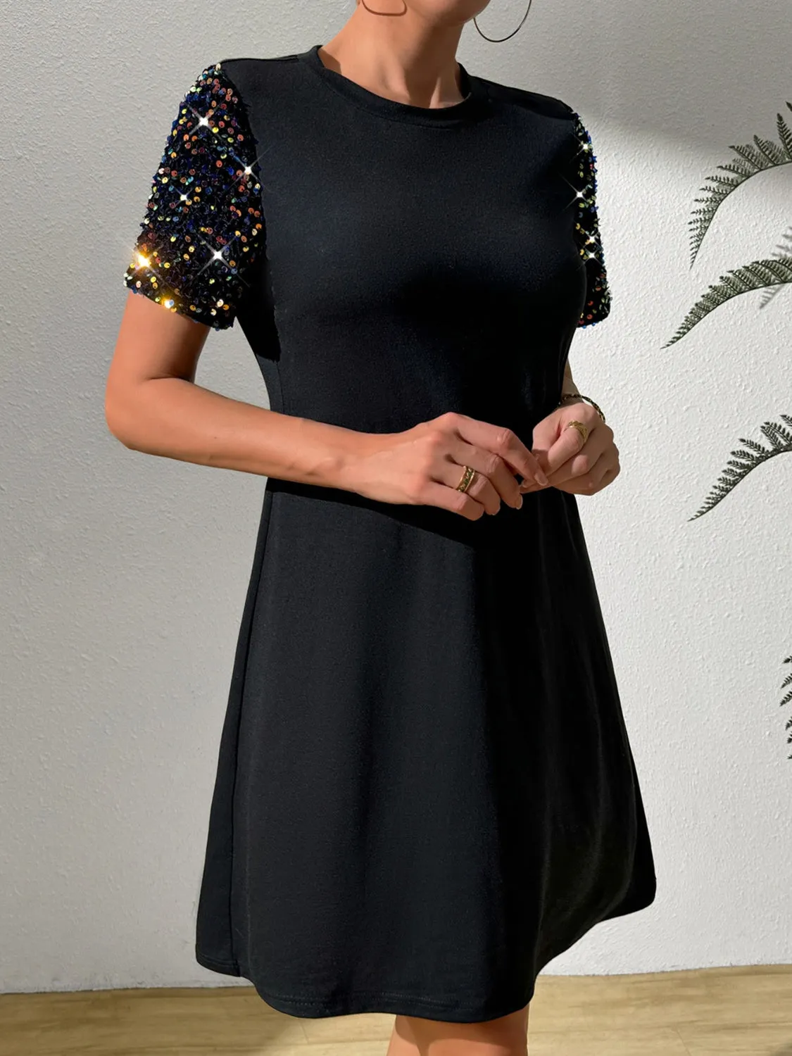 Sequin Round Neck Short Sleeve Mini Dress sold by Charming Charlie product image thumbnail 5