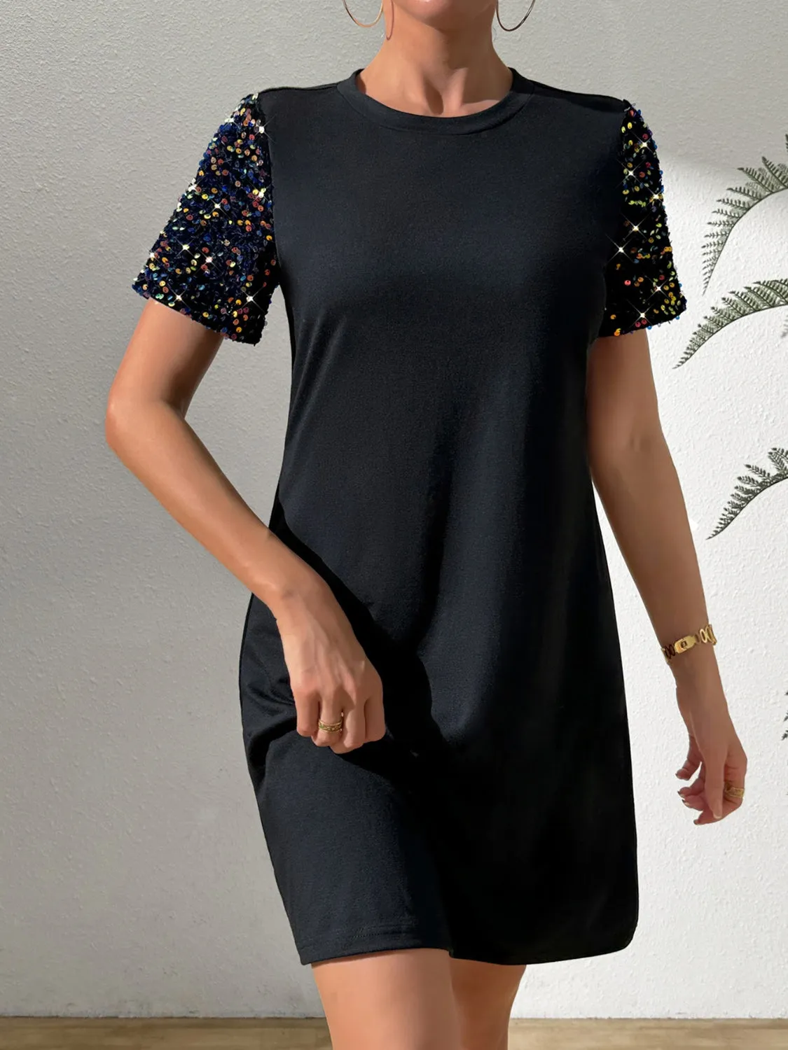 Sequin Round Neck Short Sleeve Mini Dress sold by Charming Charlie product image thumbnail 3