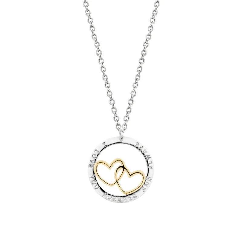 GL Creations- Sterling Silver Engraved Circle Double Gold-plated Hearts Necklace sold by Charming Charlie