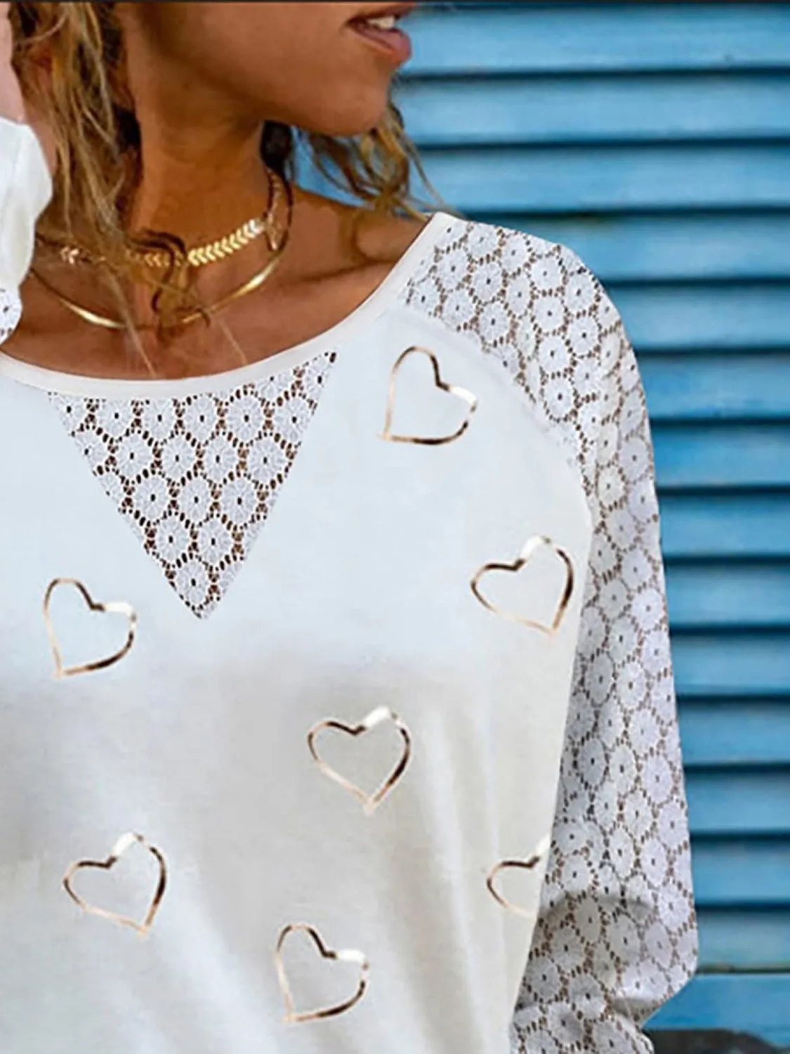 Full Size Heart Print Round Neck Long Sleeve Top sold by Charming Charlie product image thumbnail 3