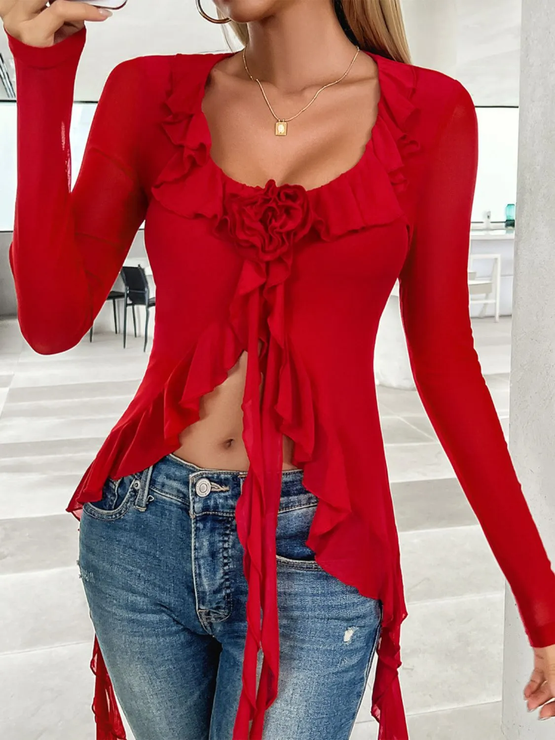 Flower Scoop Neck Long Sleeve Top sold by Charming Charlie product image thumbnail 5