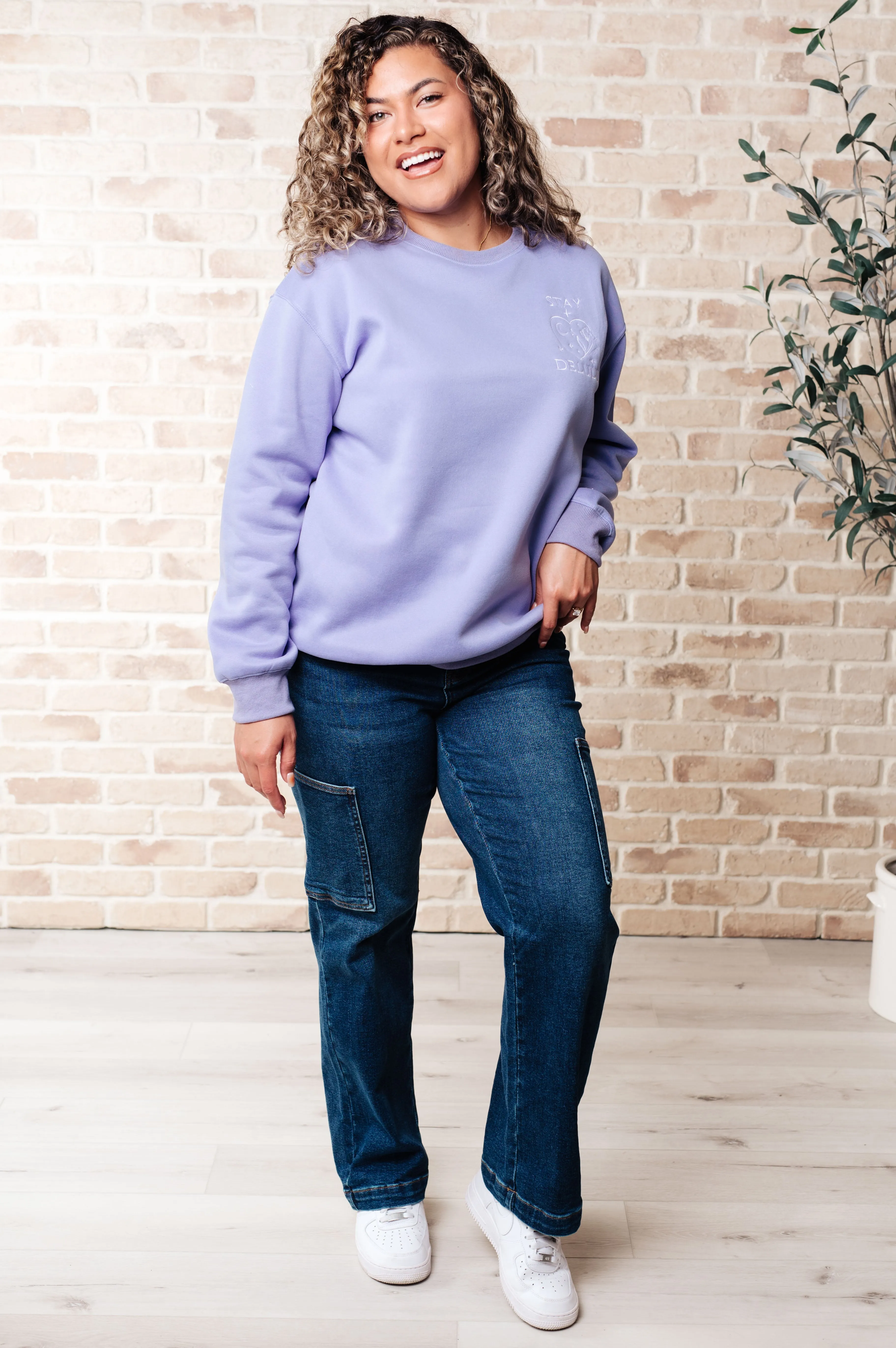 Stay Delulu Scuba Sweatshirt Periwinkle sold by Charming Charlie product image thumbnail 2
