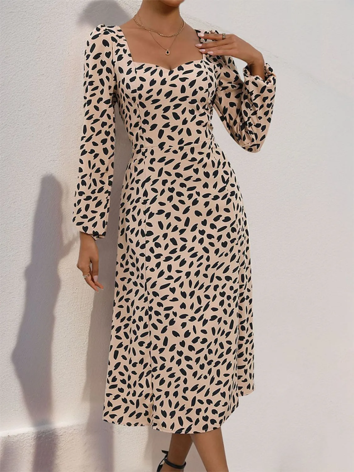 Tied Slit Printed Long Sleeve Midi Dress sold by Charming Charlie product image thumbnail 4