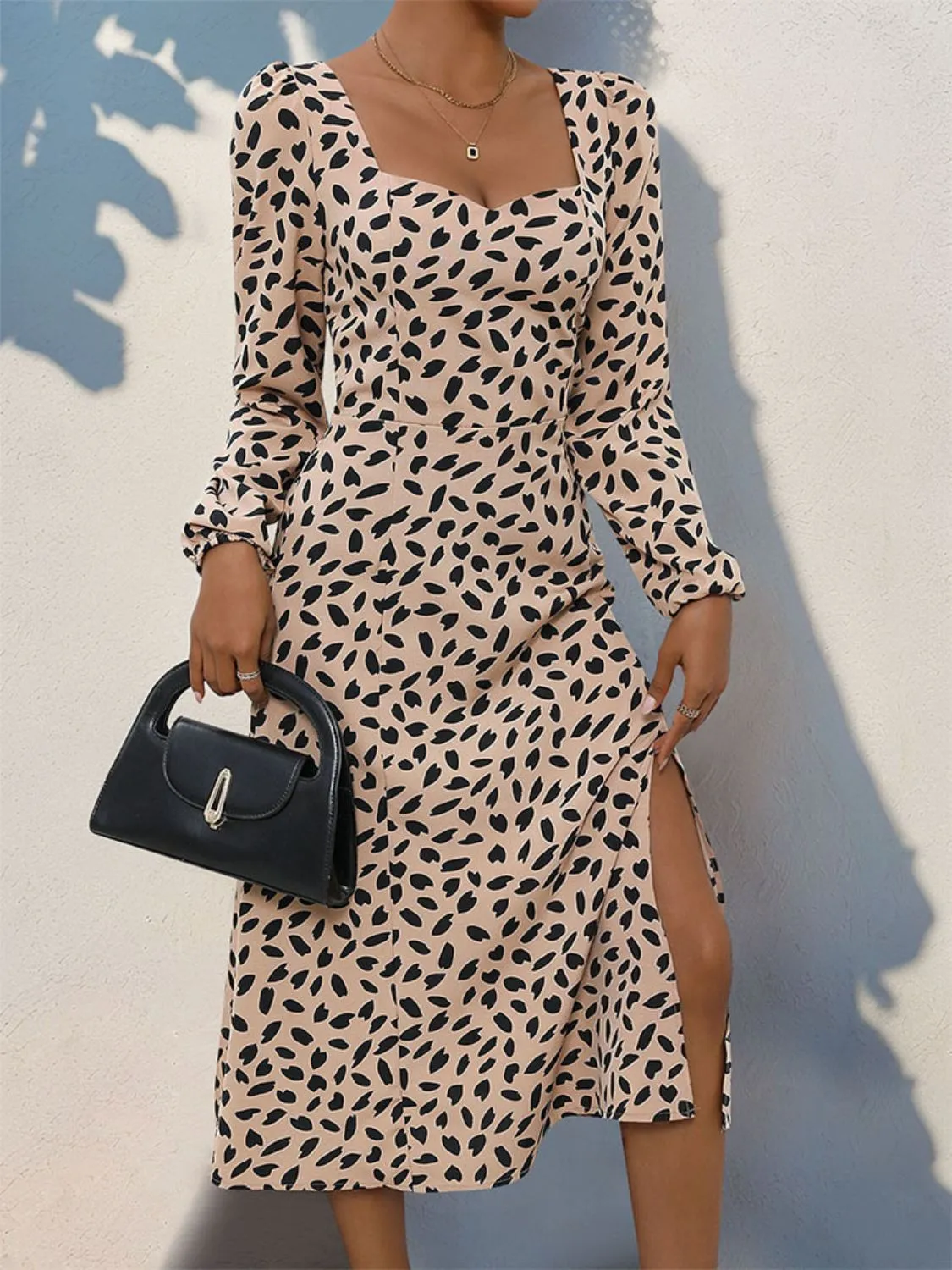 Tied Slit Printed Long Sleeve Midi Dress sold by Charming Charlie