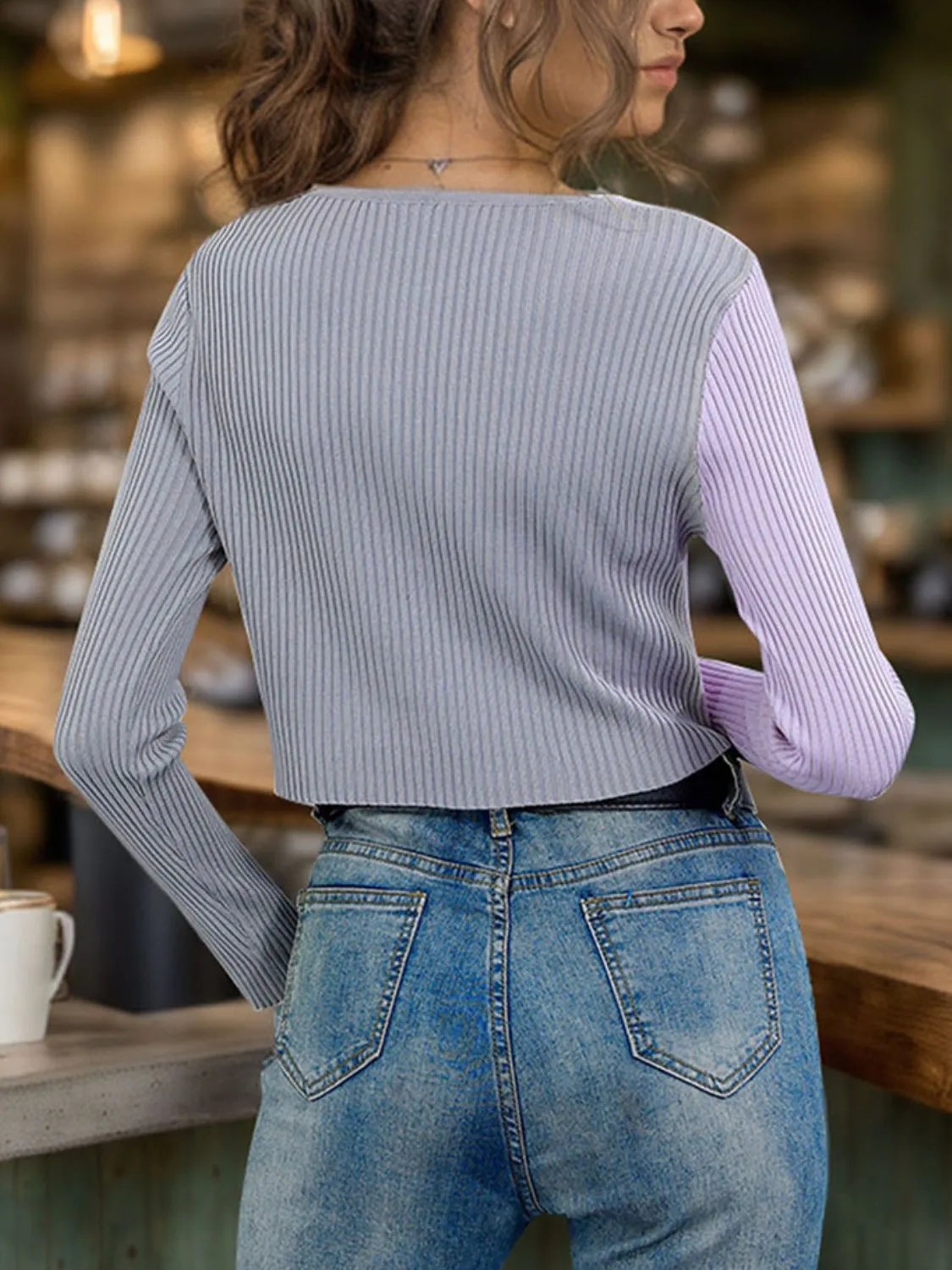 Contrast Button Up Long Sleeve Cardigan sold by Charming Charlie product image thumbnail 2