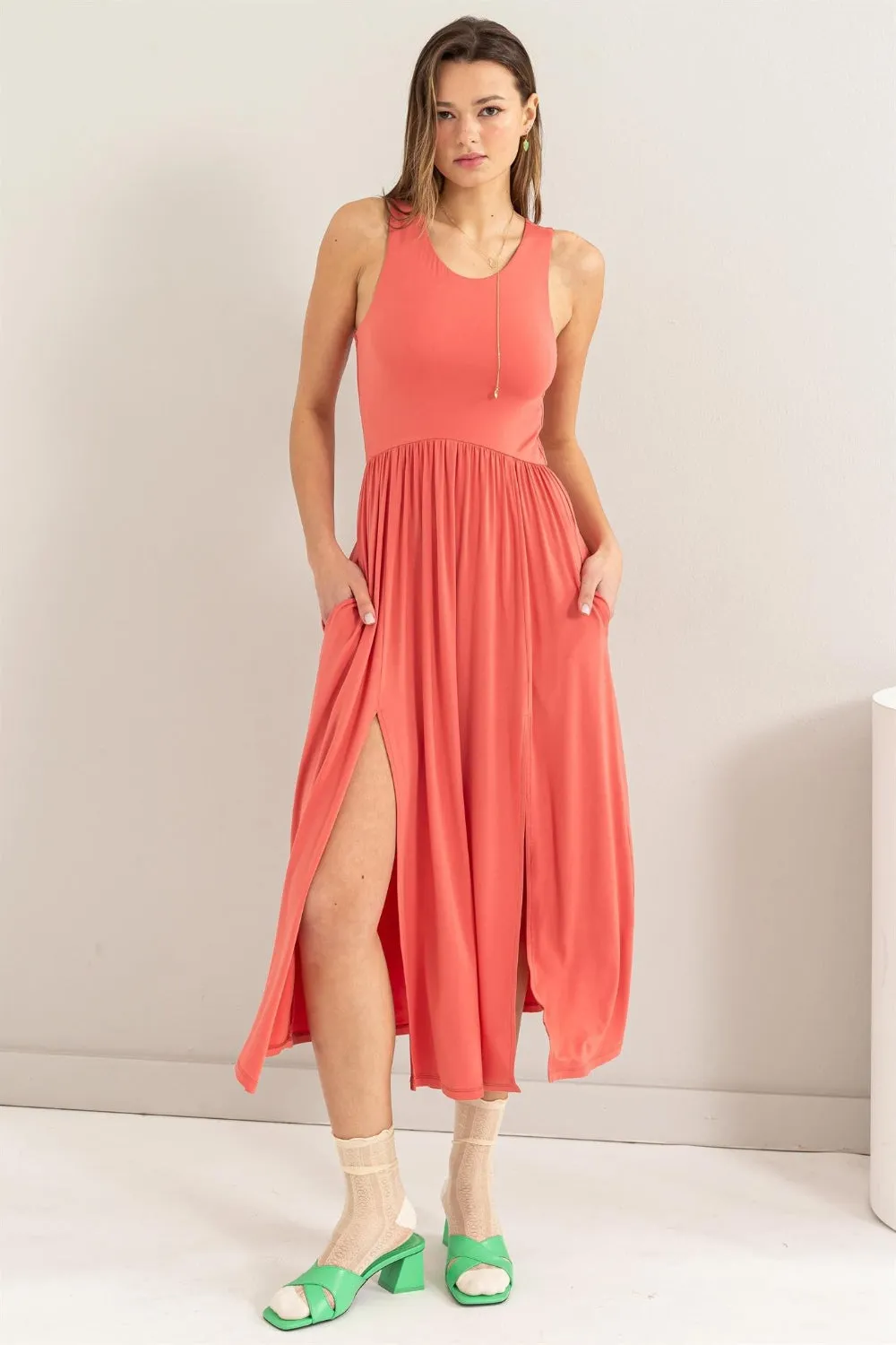 HYFVE Sleeveless Slit Midi Dress sold by Charming Charlie