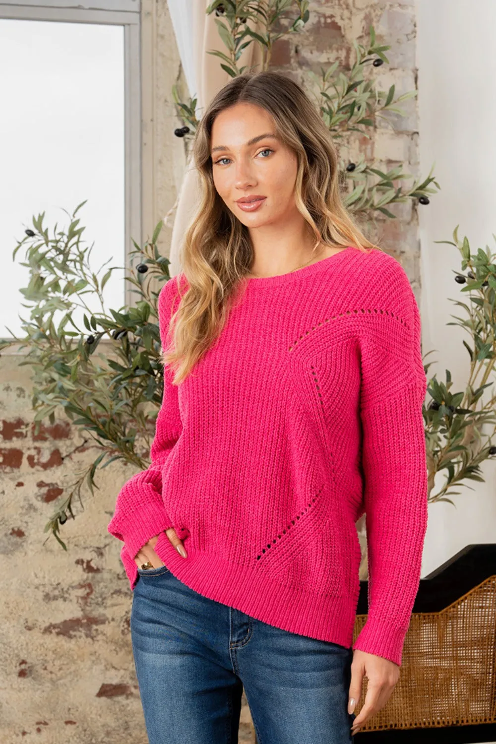 Sew In Love Full Size Openwork Twisted Back Dropped Shoulder Sweater sold by Charming Charlie product image thumbnail 4