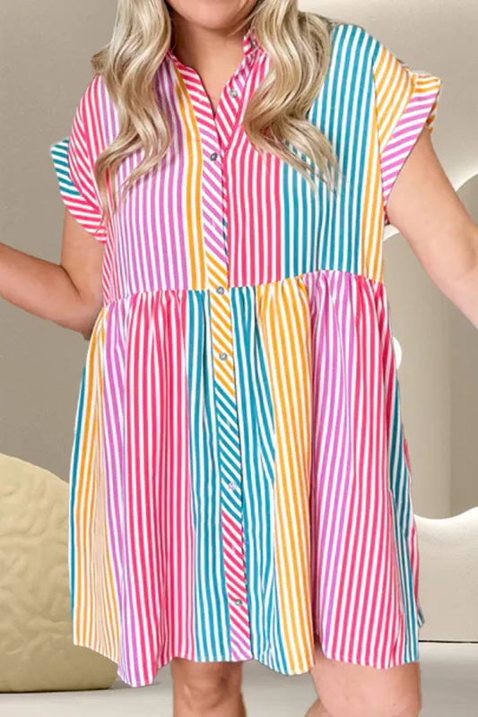 Striped Collared Neck Cap Sleeve Mini Dress sold by Charming Charlie