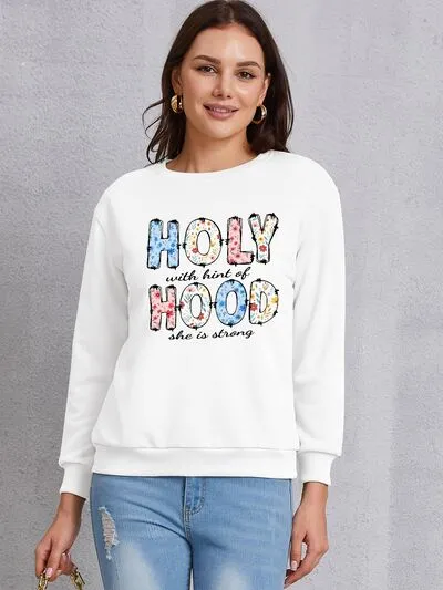 HOLY WITH HINT OF HOOD SHE IS STRONG Round Neck Sweatshirt sold by Charming Charlie product image thumbnail 4
