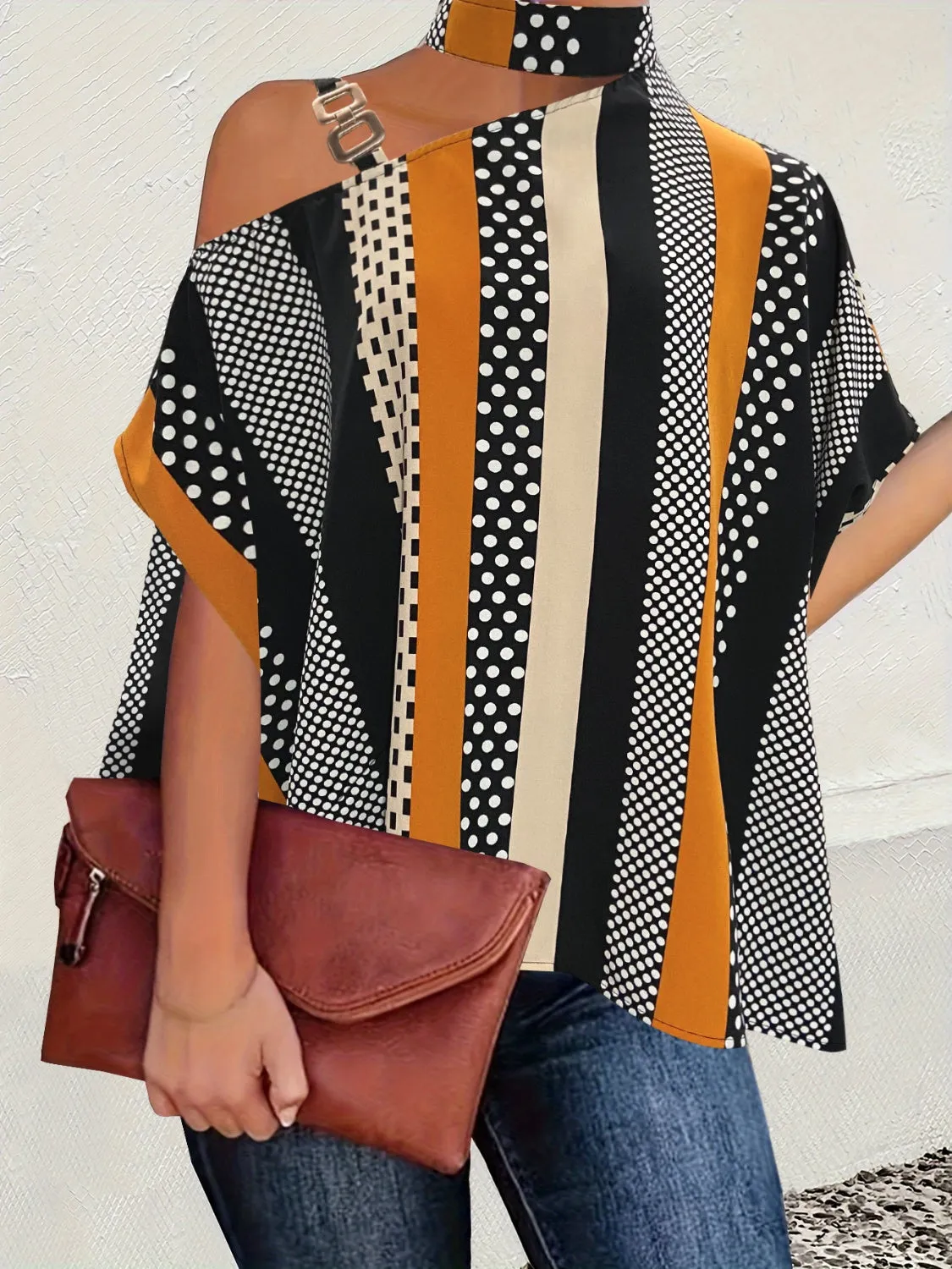 Cutout Color Block Mock Neck Blouse sold by Charming Charlie