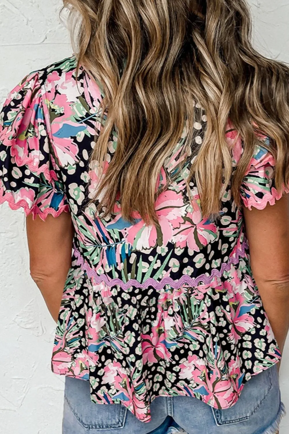 Printed Notched Short Sleeve Blouse sold by Charming Charlie product image thumbnail 3