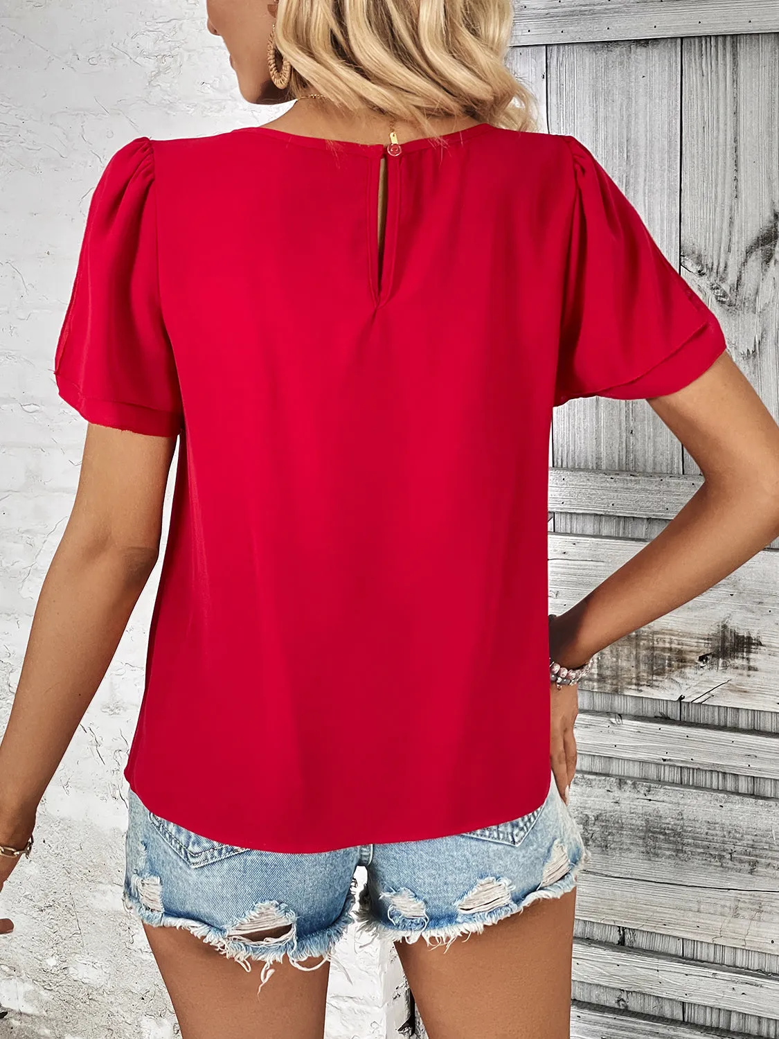 Round Neck Slit Short Sleeve Top sold by Charming Charlie product image thumbnail 2