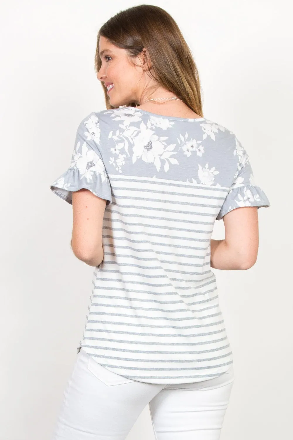 Be Stage Floral & Stripe Flounce Sleeve Top sold by Charming Charlie product image thumbnail 2