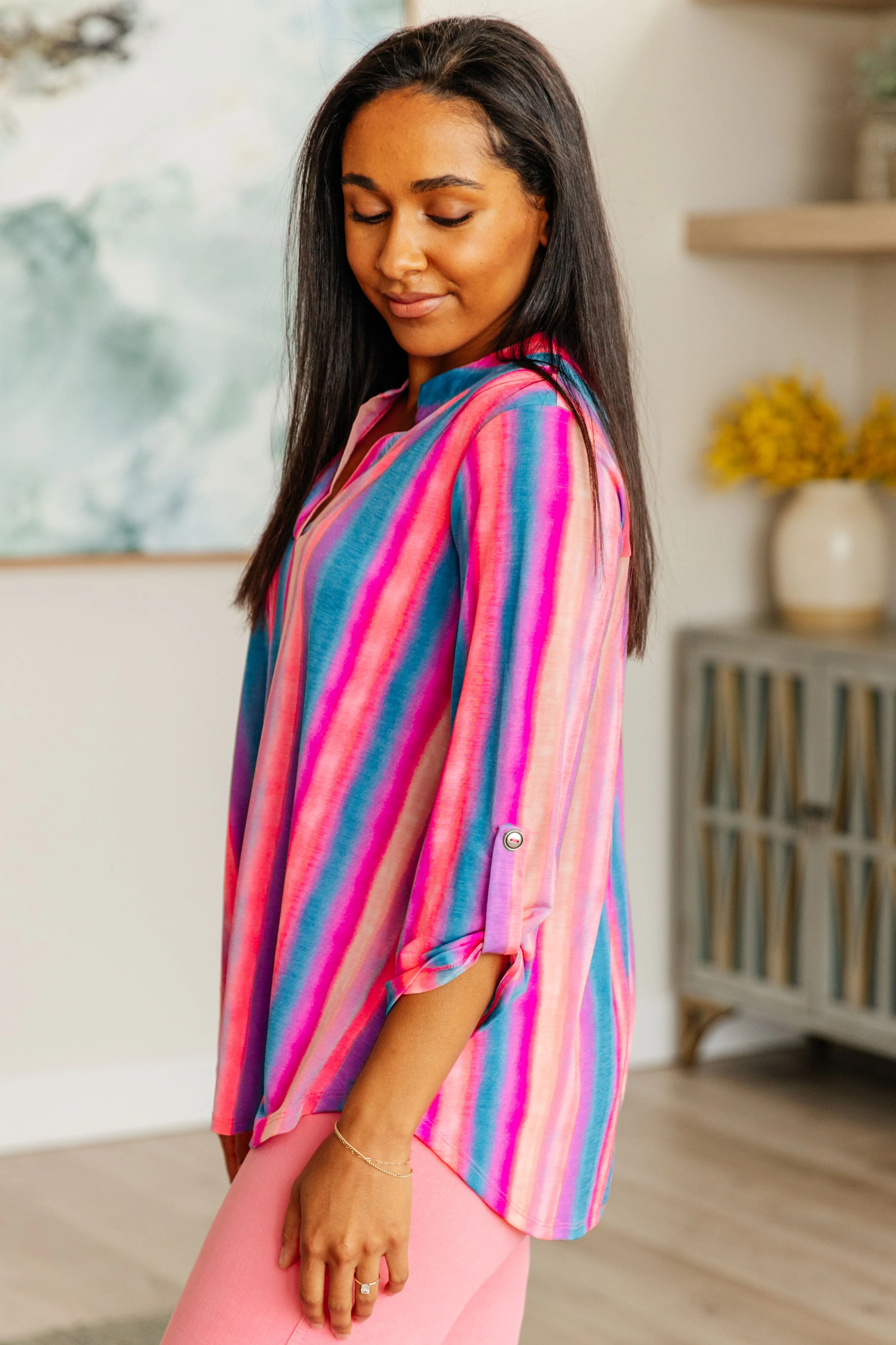 Lizzy Top in Blue and Pink Stripe sold by Charming Charlie product image thumbnail 5