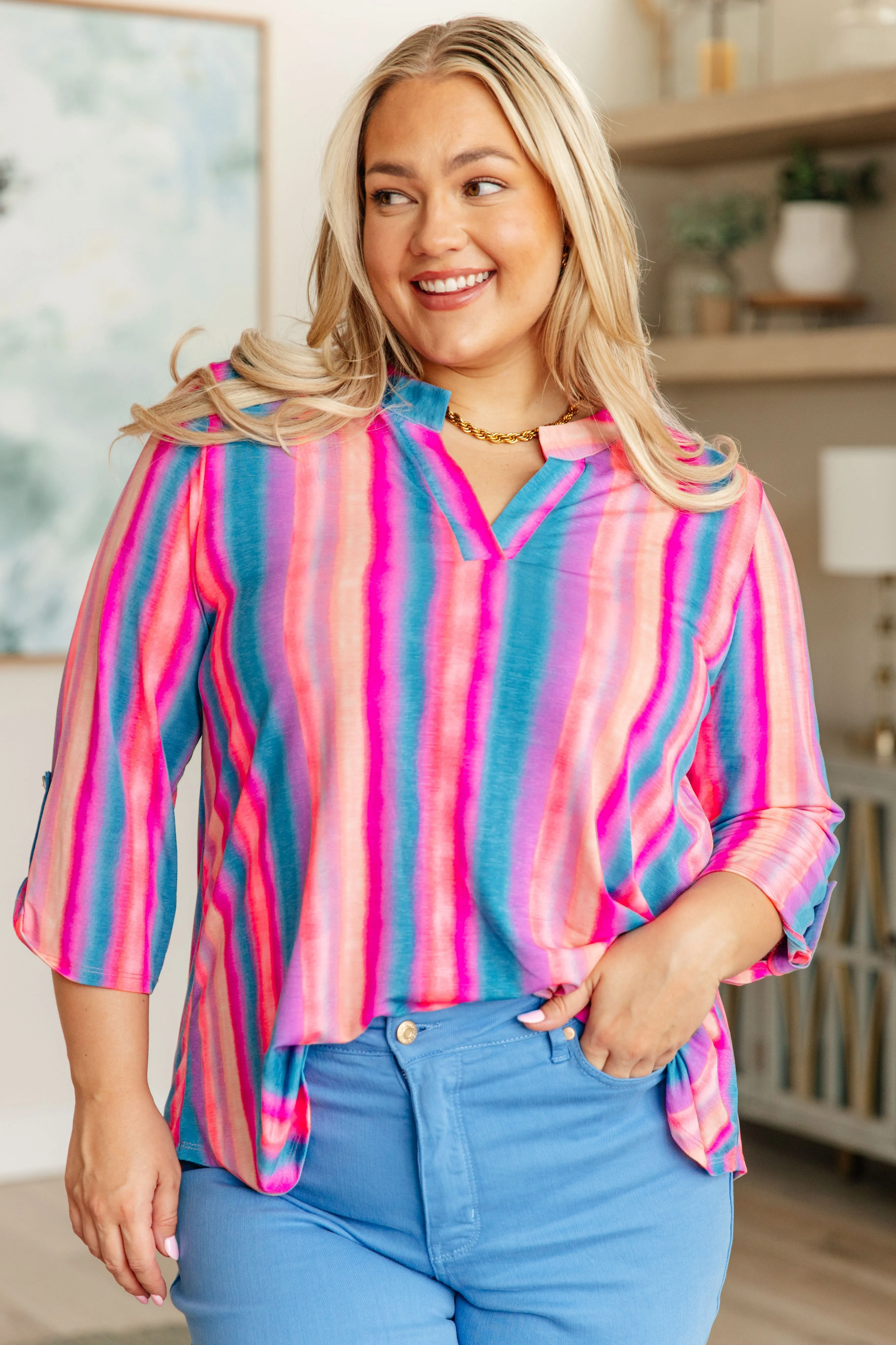 Lizzy Top in Blue and Pink Stripe sold by Charming Charlie product image thumbnail 2