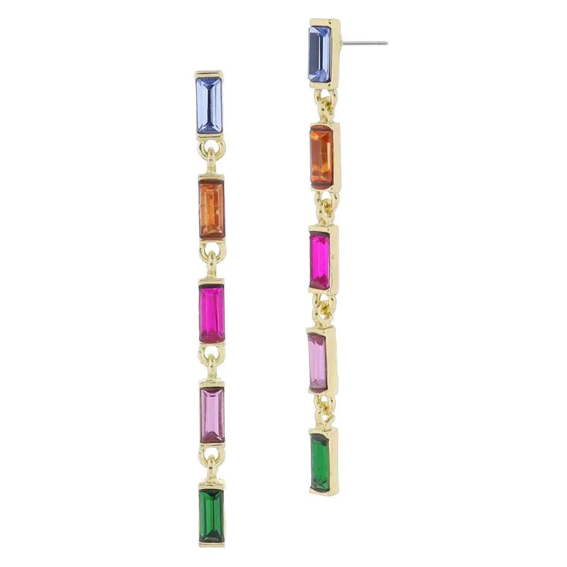 18K Gold Plated Multi Baguette Crystal Chain Dangle Earrings, 2.5" Top to Bottom sold by Charming Charlie