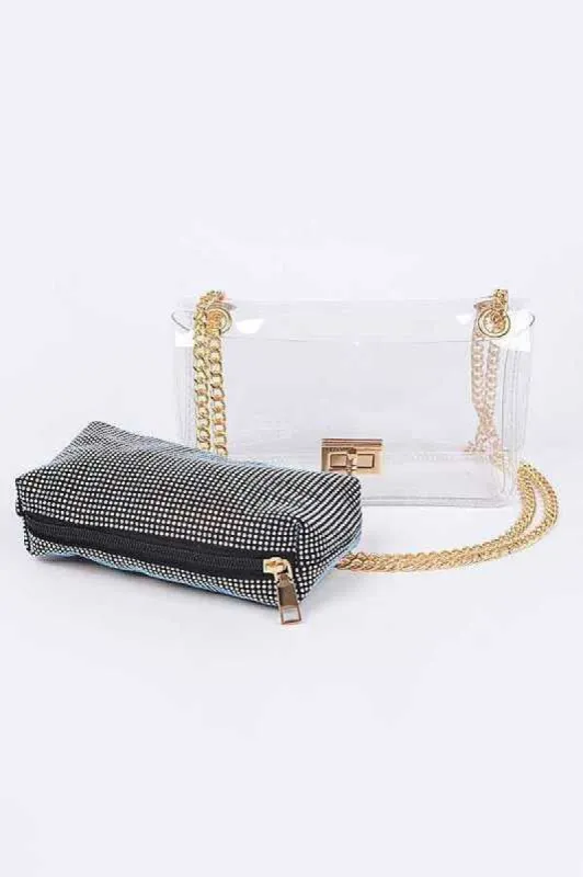 2 In 1 Rhinestone Pouch Clear Shoulder Bag sold by Charming Charlie
