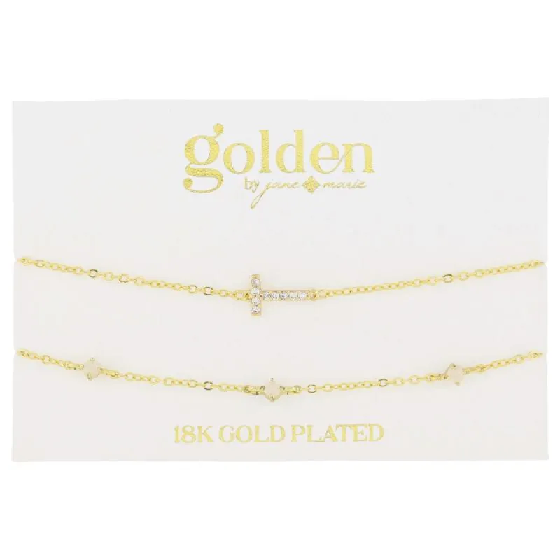 7" Around 18K Gold Plated Set of 2, Cubic Zirconia Pave "T" Initial, Multi Opals Bracelet, 1.5" Ext sold by Charming Charlie