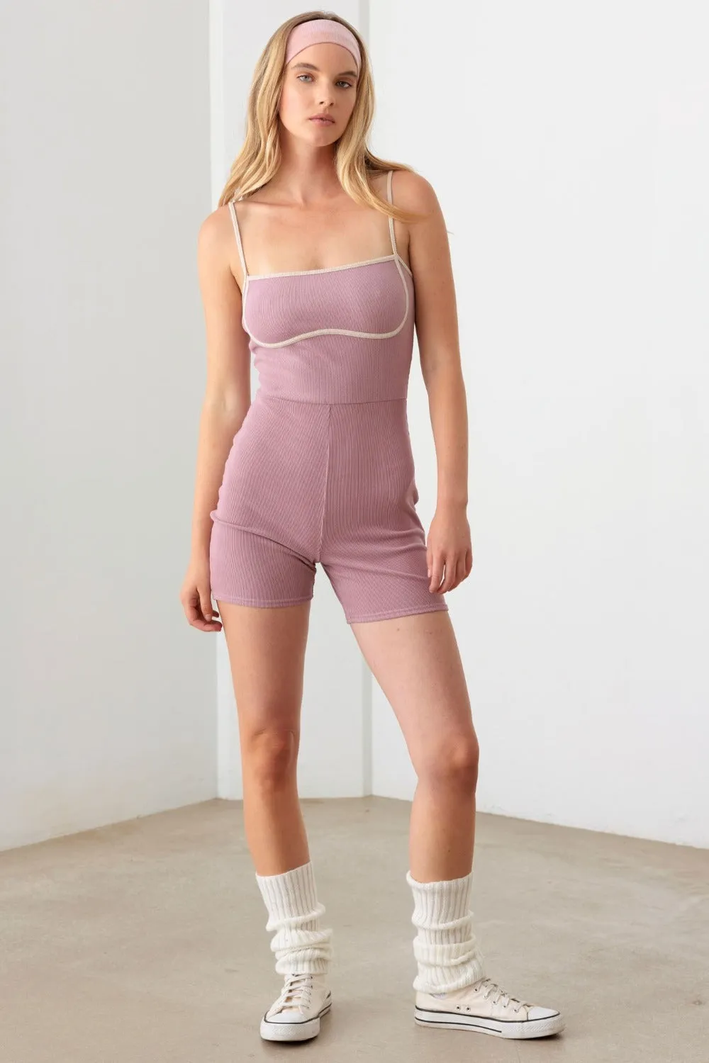 Le Lis Contrast Trim Ribbed Knit Bodycon Romper sold by Charming Charlie product image thumbnail 4