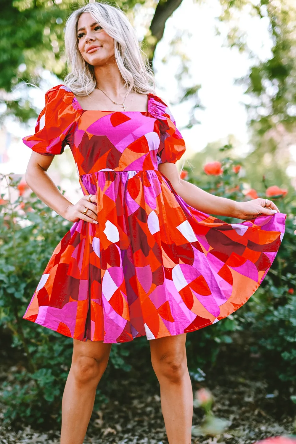 Printed Square Neck Puff Sleeve Dress sold by Charming Charlie product image thumbnail 2