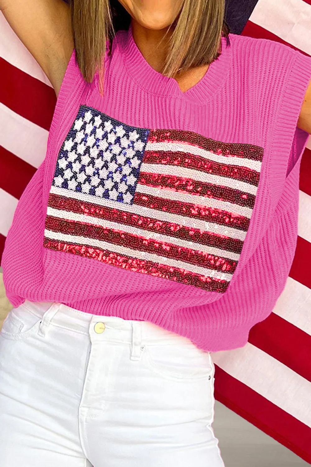 Sequin US Flag Round Neck Sweater Vest sold by Charming Charlie