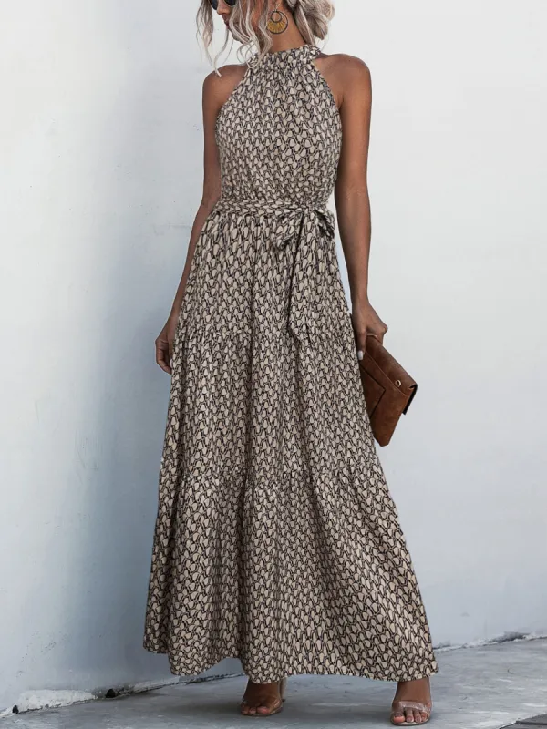 Tied Printed Sleeveless Tiered Dress sold by Charming Charlie