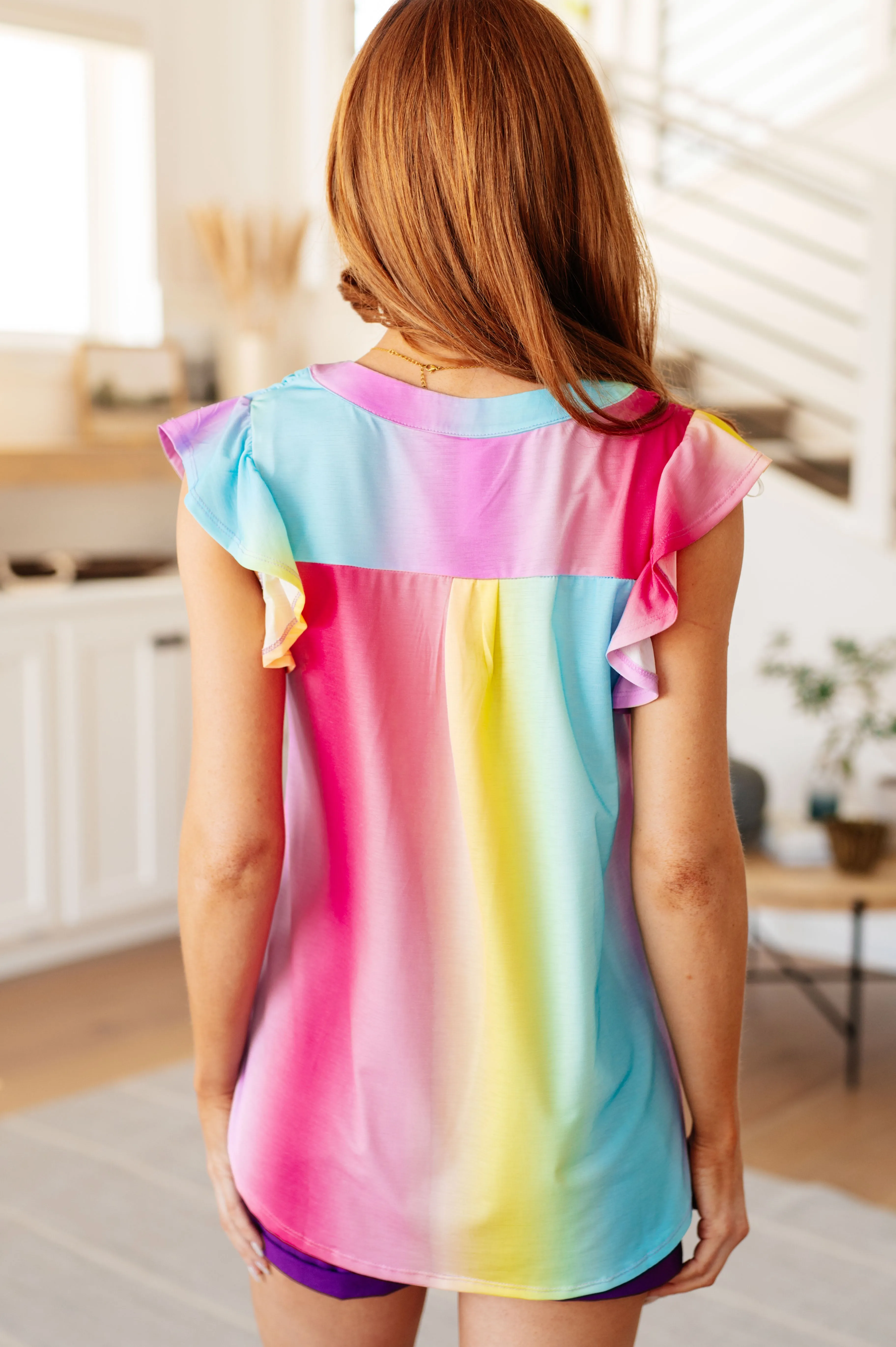Lizzy Flutter Sleeve Top in Ombre Rainbow sold by Charming Charlie product image thumbnail 4