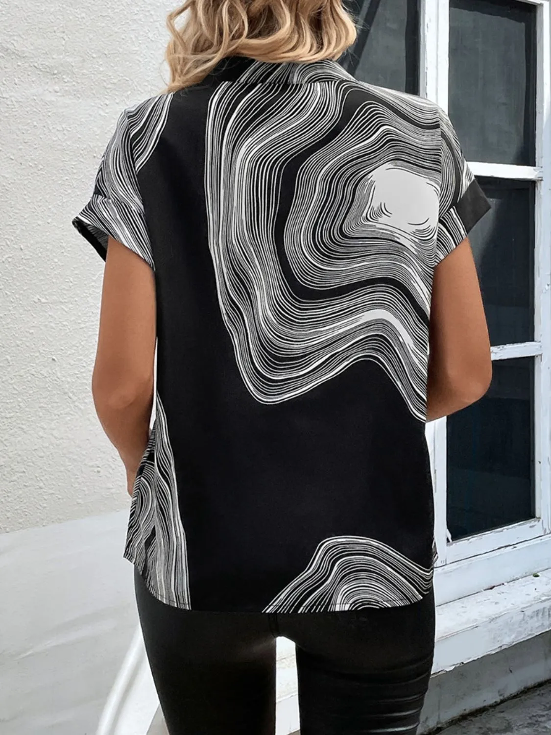 Printed Notched Short Sleeve Blouse sold by Charming Charlie product image thumbnail 2