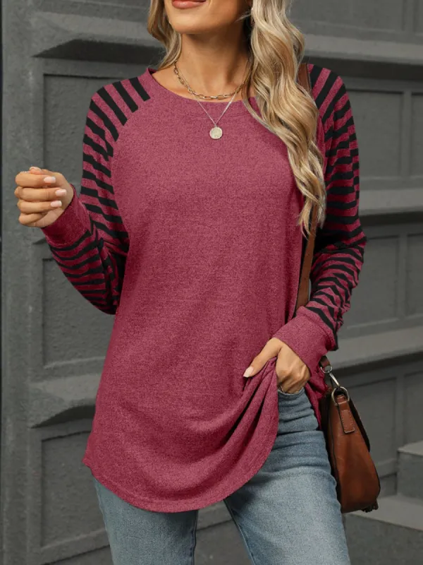 Striped Round Neck Long Sleeve T-Shirt sold by Charming Charlie
