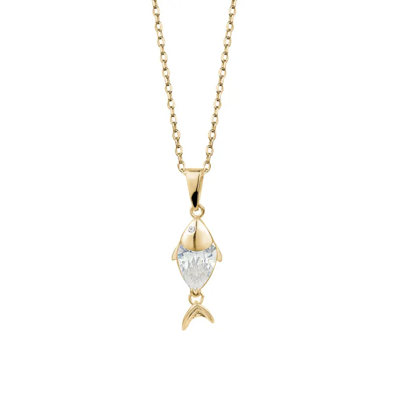 GL Creations- Sterling Silver Gold Plated CZ Fish Pendant Necklace sold by Charming Charlie