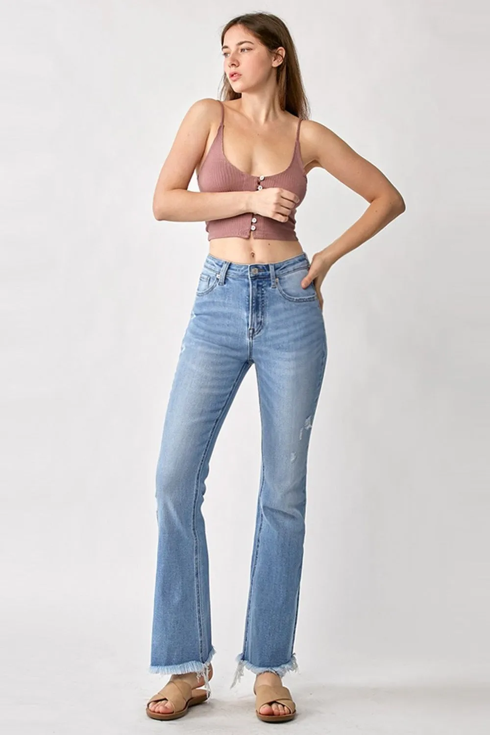 RISEN High Rise Frayed Hem Bootcut Jeans sold by Charming Charlie product image thumbnail 4