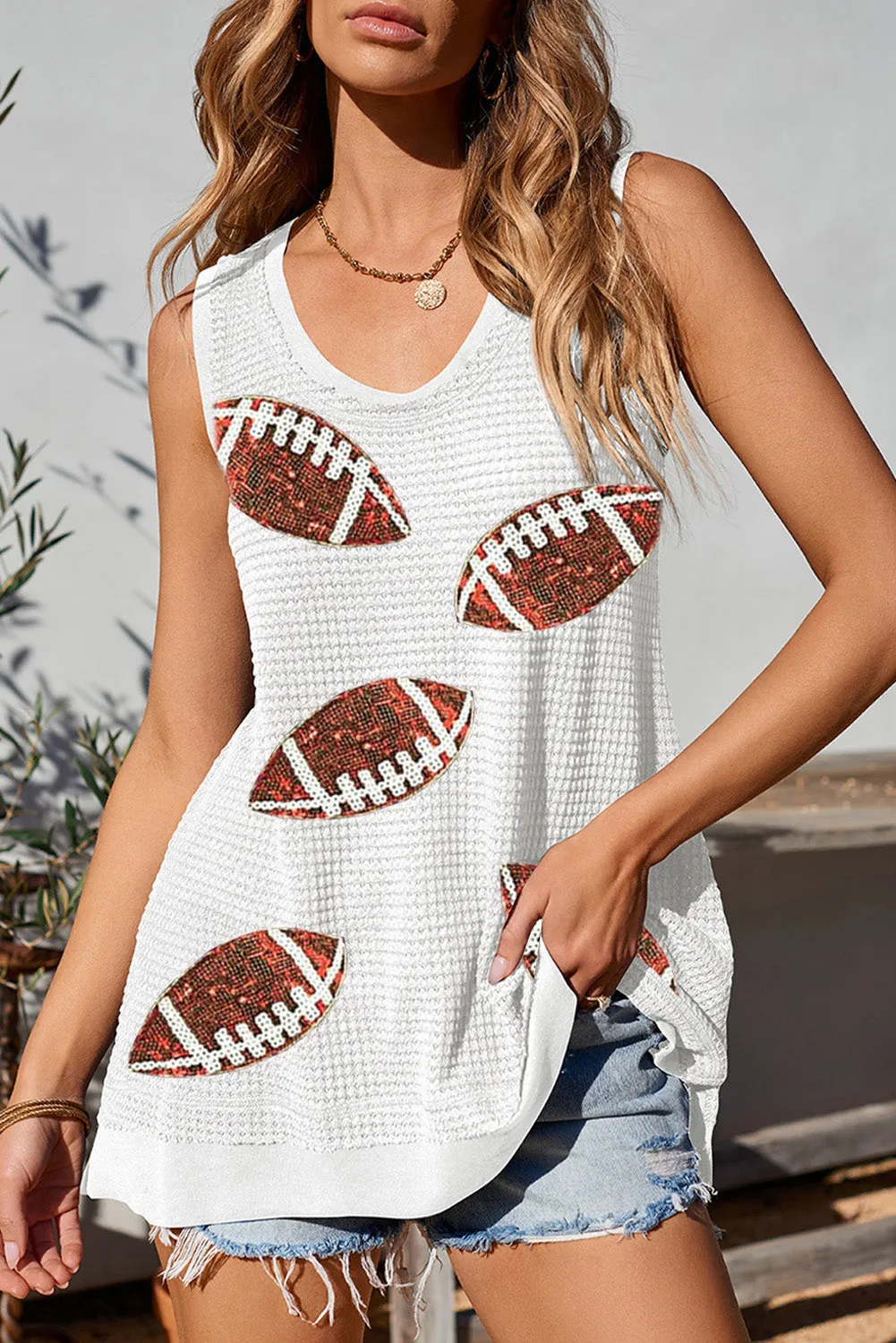 Sequin Football Round Neck Tank sold by Charming Charlie