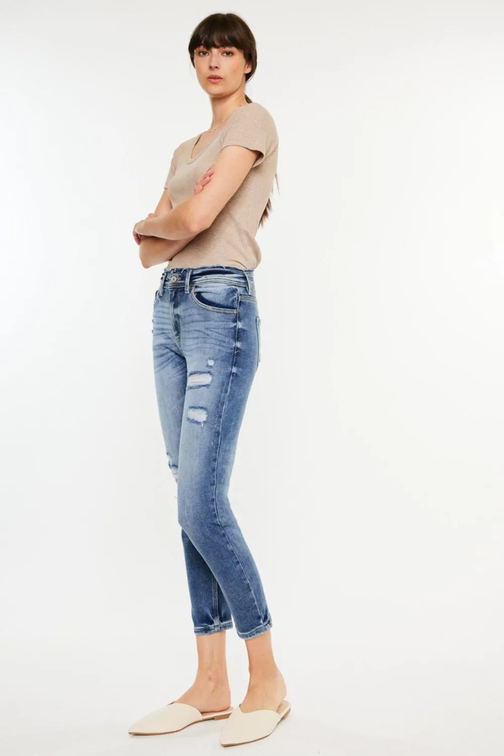 Kancan High Rise Distressed Mom Jeans sold by Charming Charlie product image thumbnail 3