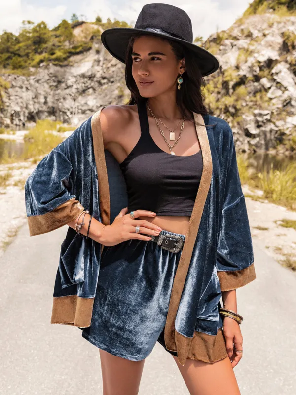 Contrast Open Front Top and Shorts Set sold by Charming Charlie