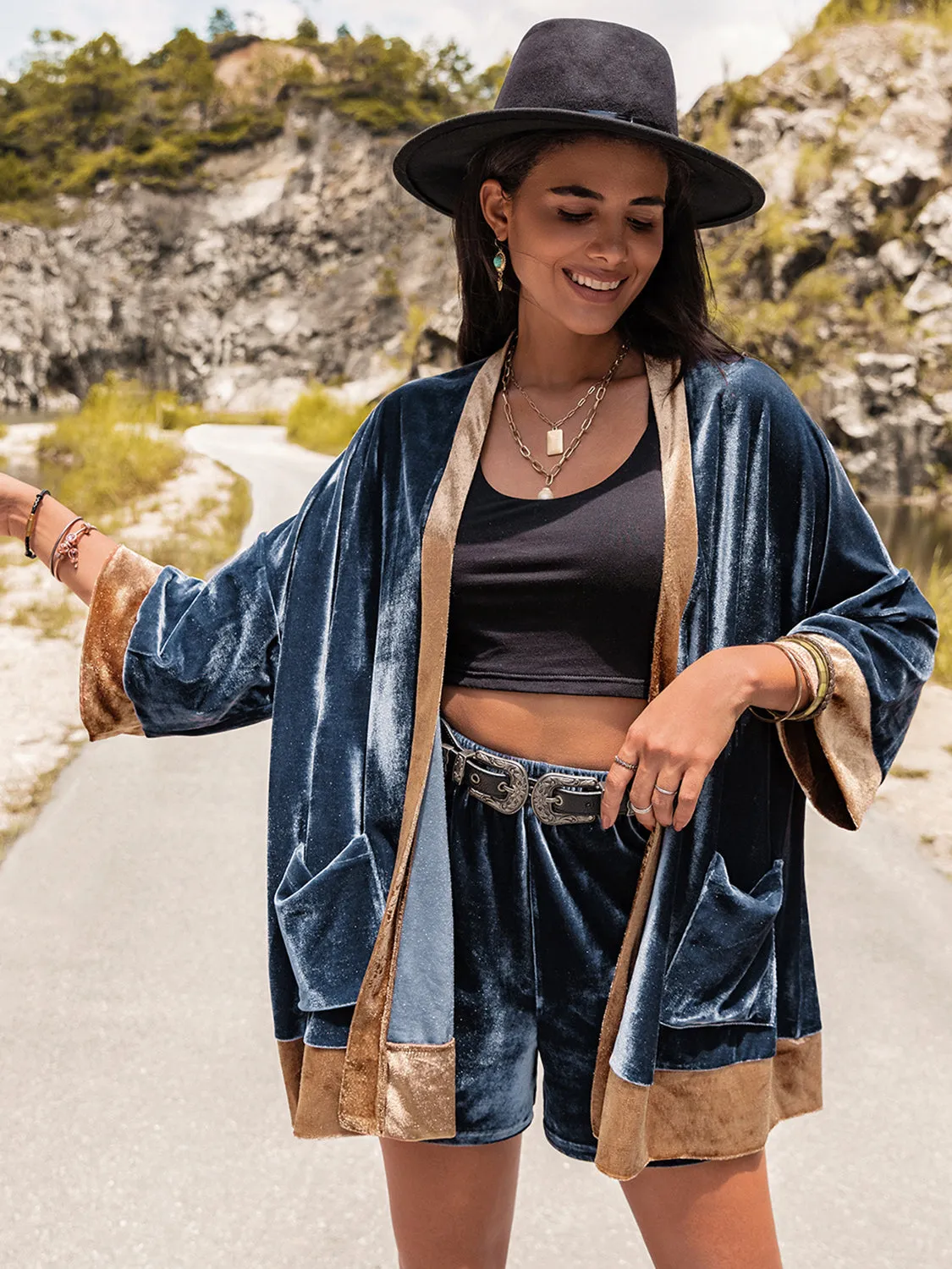 Contrast Open Front Top and Shorts Set sold by Charming Charlie product image thumbnail 5